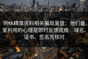 99tk精准资料相关骗局复盘：他们最爱利用的心理是即时反馈成瘾：域名、证书、签名先核对