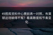 49图库资料中心赛前表一对照，布莱顿这场输得不冤？看离散度和节奏变化